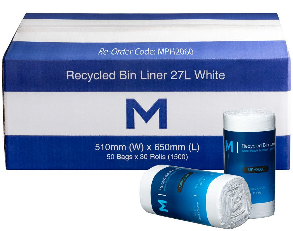 POR Recycled Bin Liner 27L - White, 510mm x 650mm x 15mu (1500) *Peach Scented*