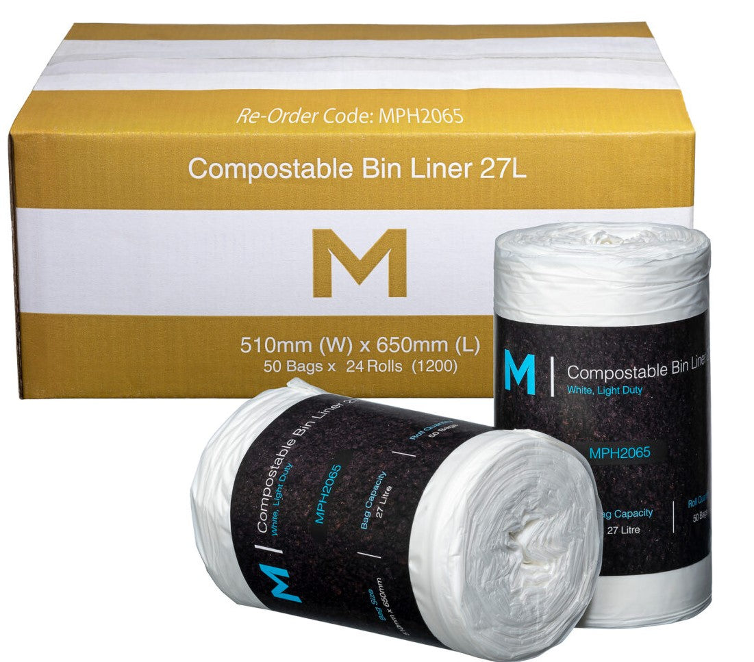 POR Compostable Bin Liner 27L - White, 510mm x 650mm x 15mu (1200)