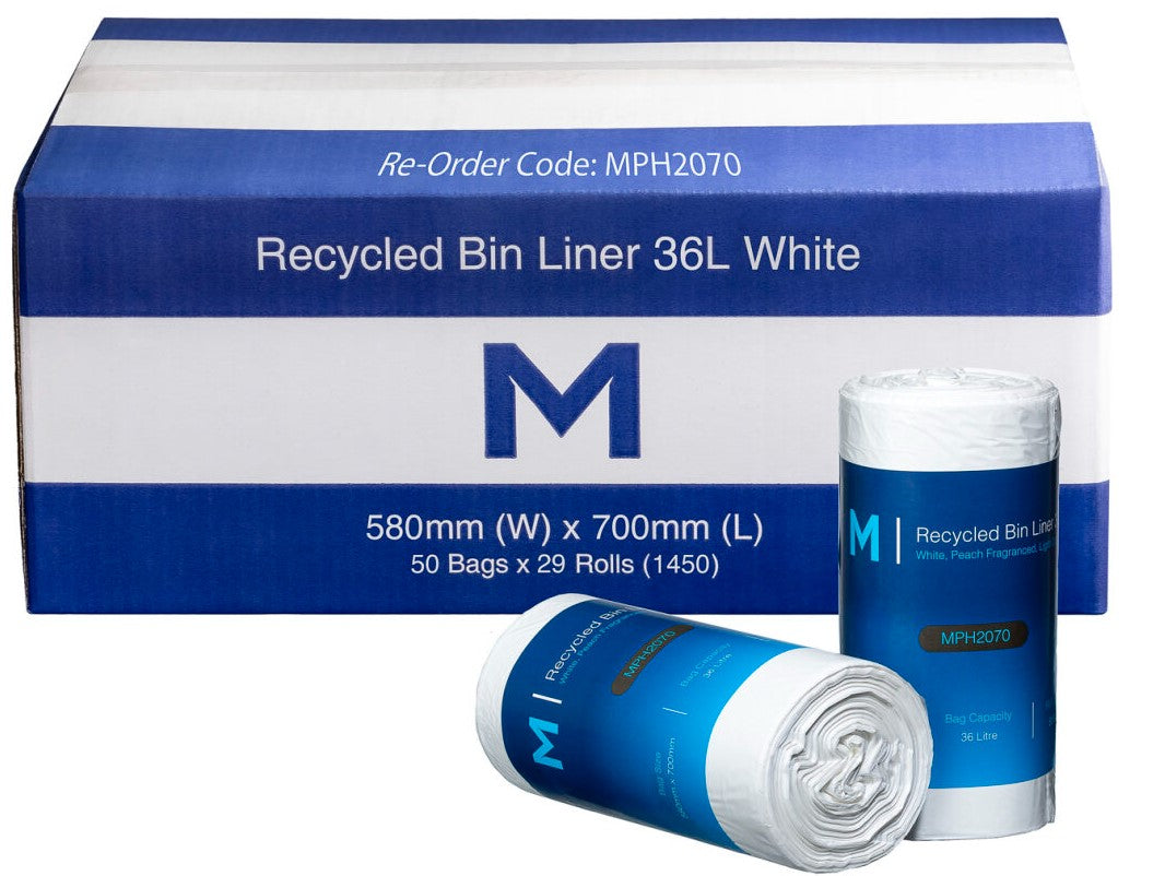 POR Recycled Bin Liner 36L - White, 580mm x 700mm x 15mu (1450) *Peach Scented*