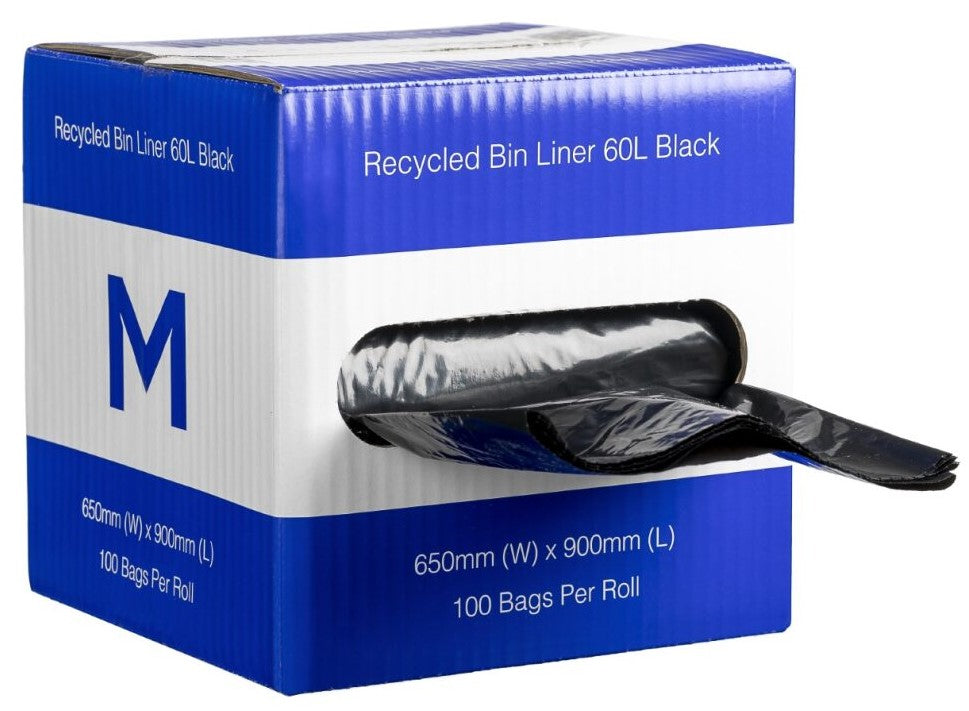 DB Recycled Bin Liner 60L - Black, 650mm x 900mm x 30mu (100) *Dispenser Box