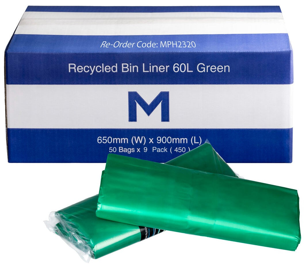 FP Recycled Bin Liner 60L - Green, 650mm x 900mm x 30mu (450)