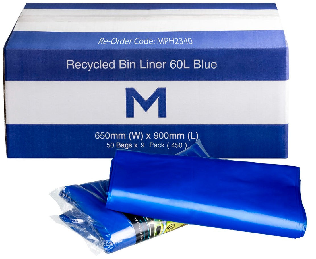 FP Recycled Bin Liner 60L - Blue, 650mm x 900mm x 30mu (450)