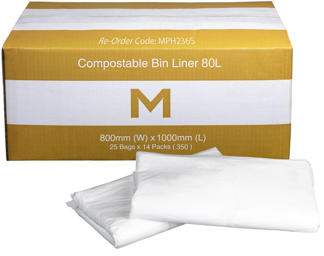 FP Compostable Bin Liner 80L - White, 800mm x 1000mm x 30mu (350)