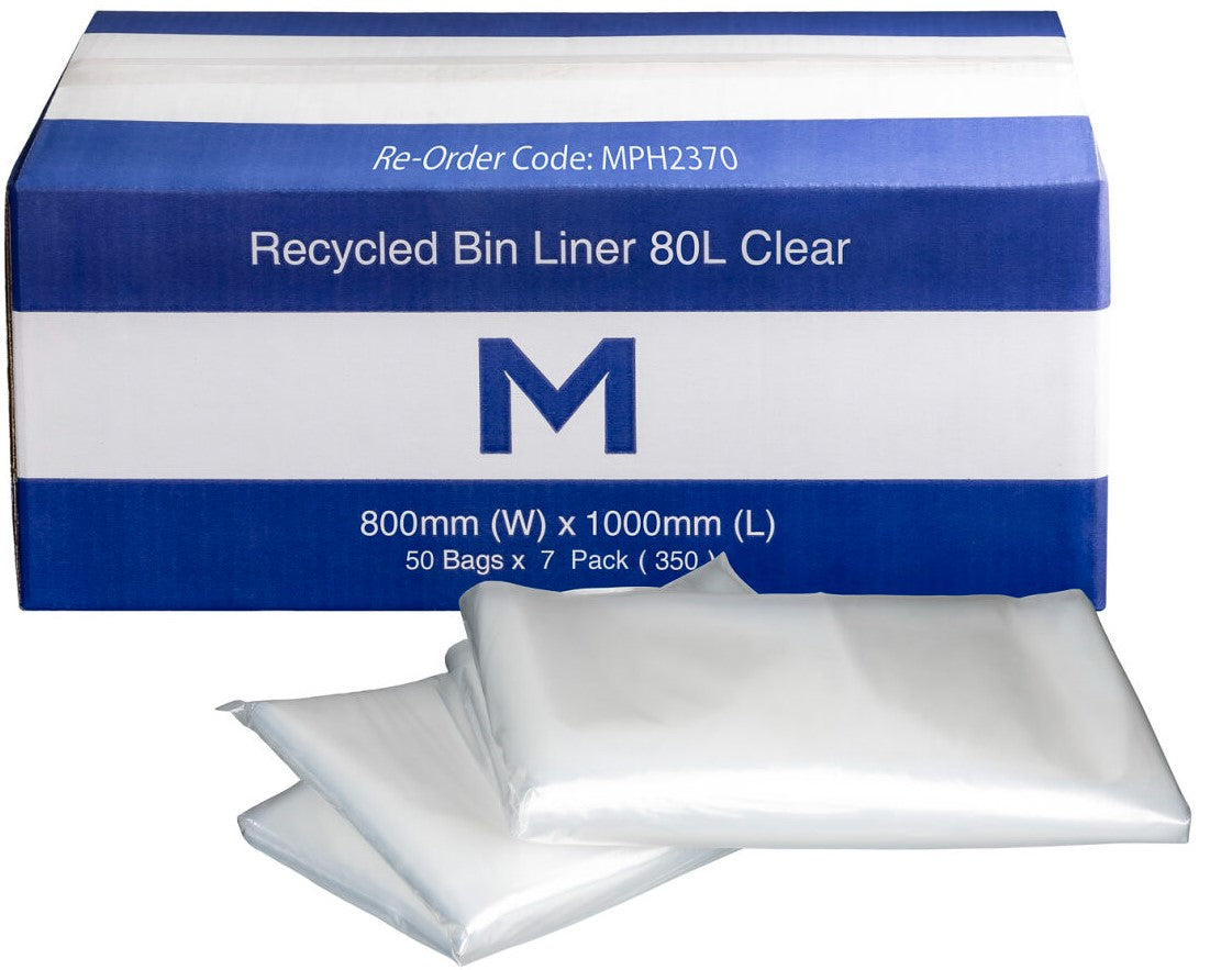 FP Recycled Bin Liner 80L - Clear, 800mm x 1000mm x 30mu (350)
