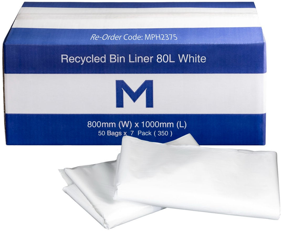 FP Recycled Bin Liner 80L - White, 800mm x 1000mm x 30mu (350)