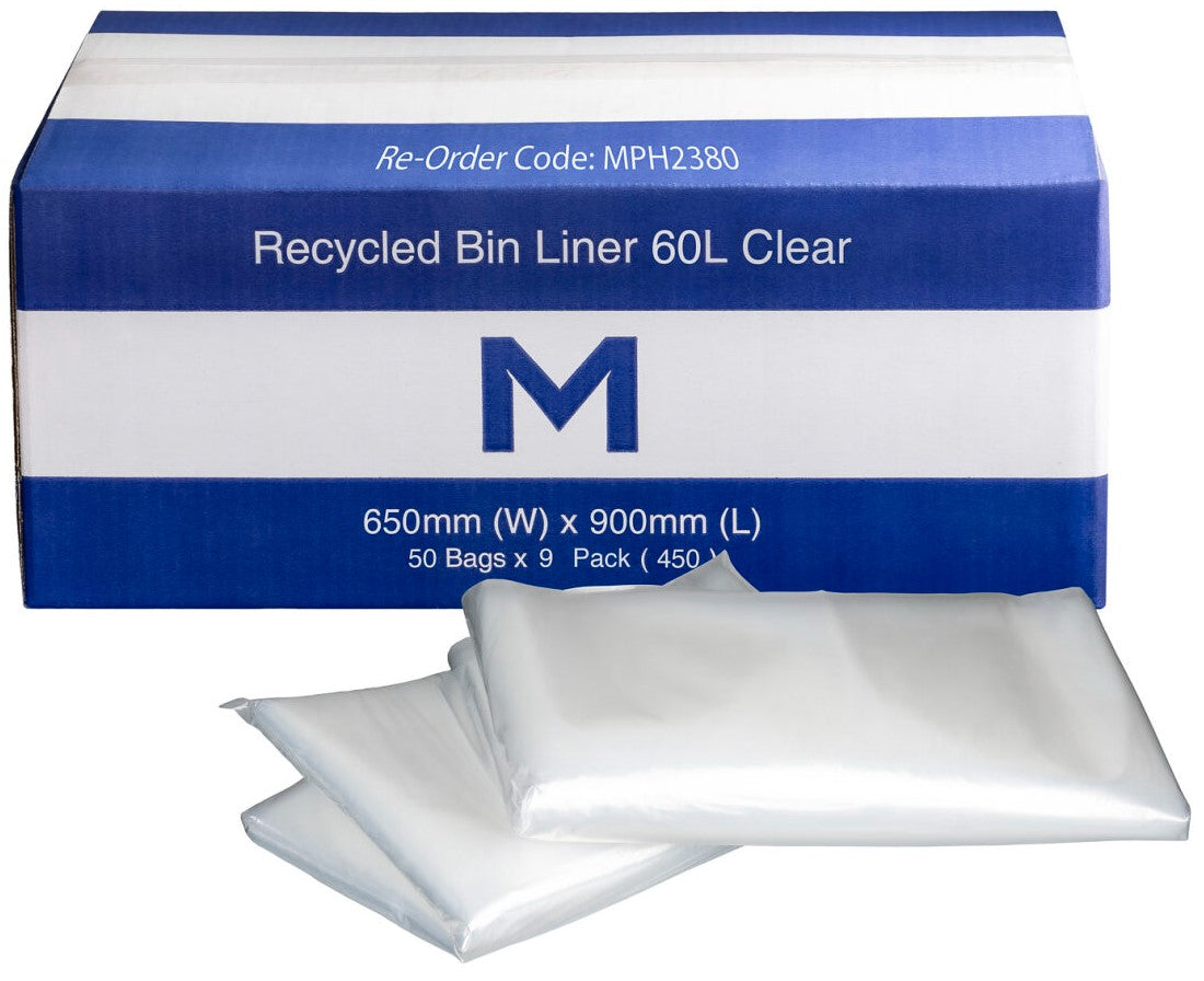FP Recycled Bin Liner 60L - Clear, 650mm x 900mm x 30mu (450)
