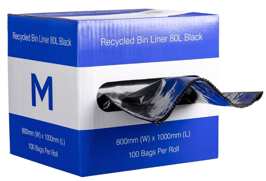 DB Recycled Bin Liner 80L - Black, 800mm x 1000mm x 35mu (100) *Dispenser Box