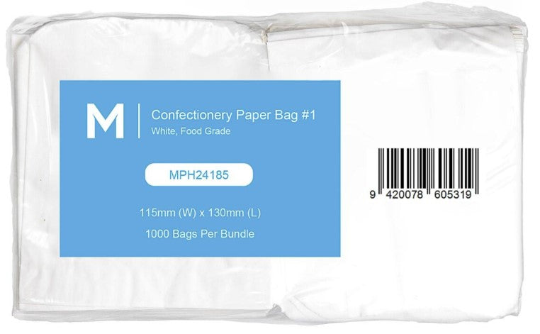 Confectionery Paper Bag #1 - White, 115mm x 130mm, 35gsm (1000)