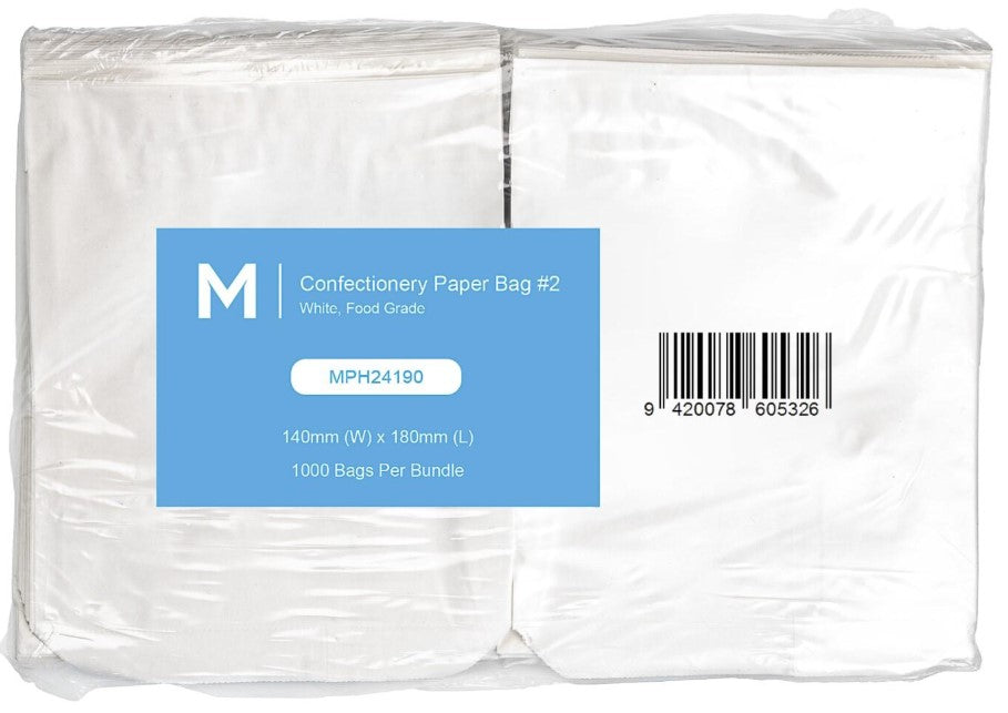 Confectionery Paper Bag #2 - White, 140mm x 180mm, 40gsm (1000)