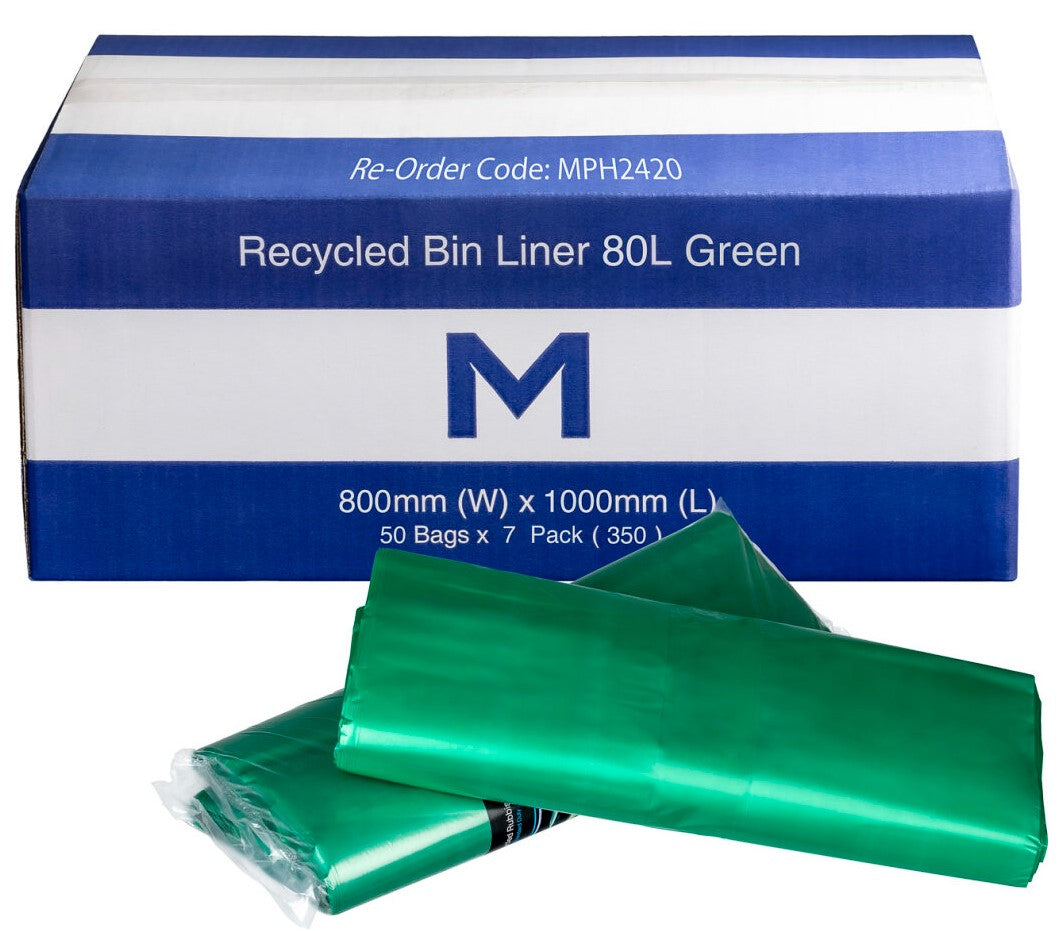 FP Recycled Bin Liner 80L - Green, 800mm x 1000mm x 30mu (350)