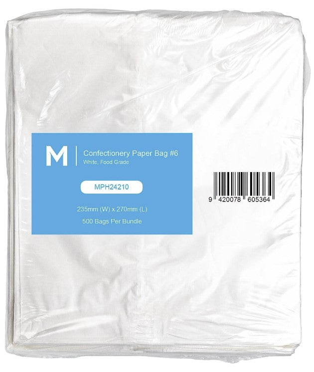 Confectionery Paper Bag #6 - White, 235mm x 270mm, 40gsm (500)