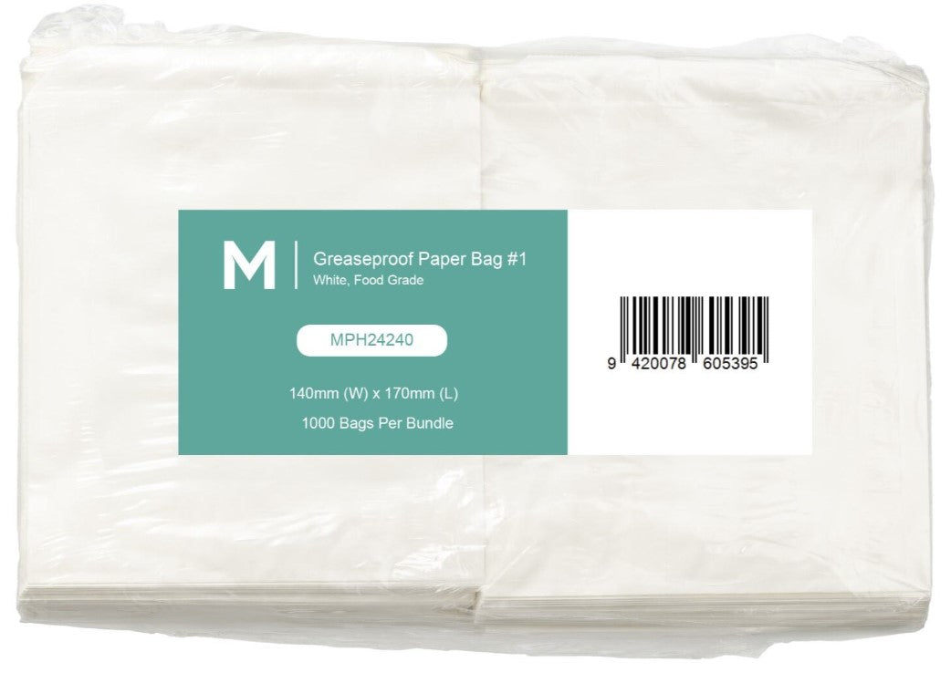 Greaseproof Paper Bags #1 - White, 140mm x 170mm, 40gsm (1000)