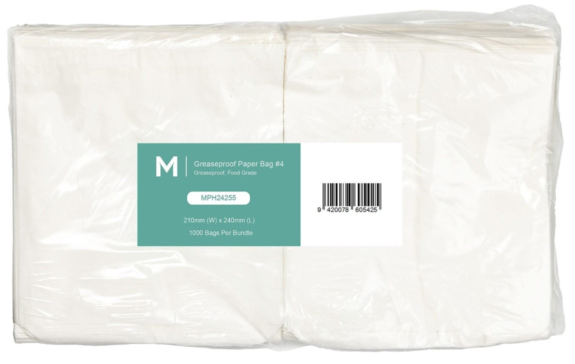 Greaseproof Paper Bags #4 - White, 210mm x 240mm, 40gsm (1000)