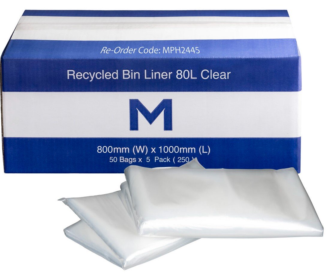 FP Recycled Bin Liner 80L - Clear, 800mm x 1000mm x 40mu (250)