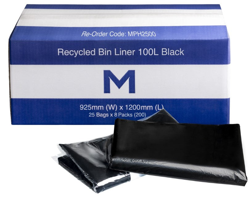 FP Recycled Bin Liner 100L - Black, 925mm x 1200mm x 30mu (200)