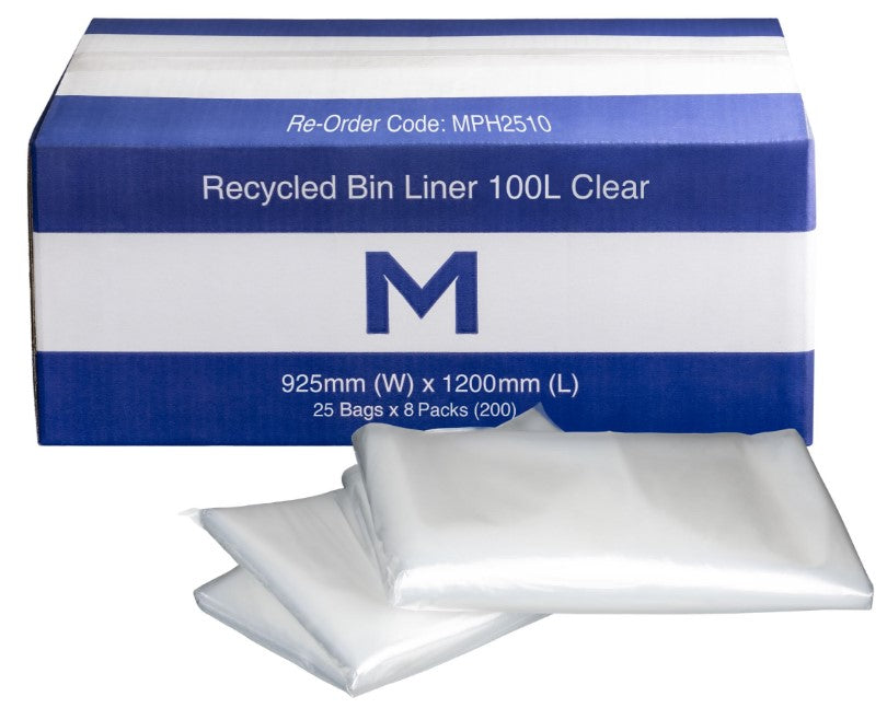 FP Recycled Bin Liner 100L - Clear, 925mm x 1200mm x 30mu (200)