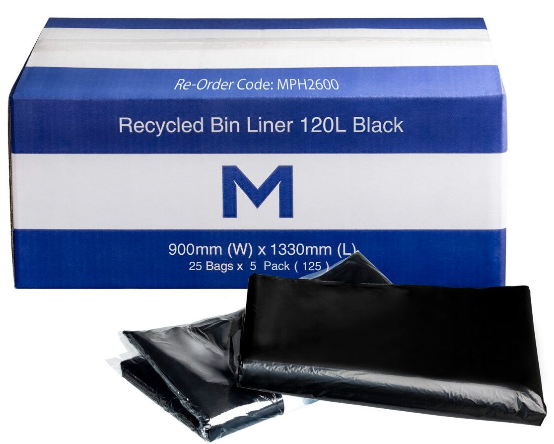 FP Recycled Bin Liner 120L - Black, 900mm x 1330mm x 50mu (125)