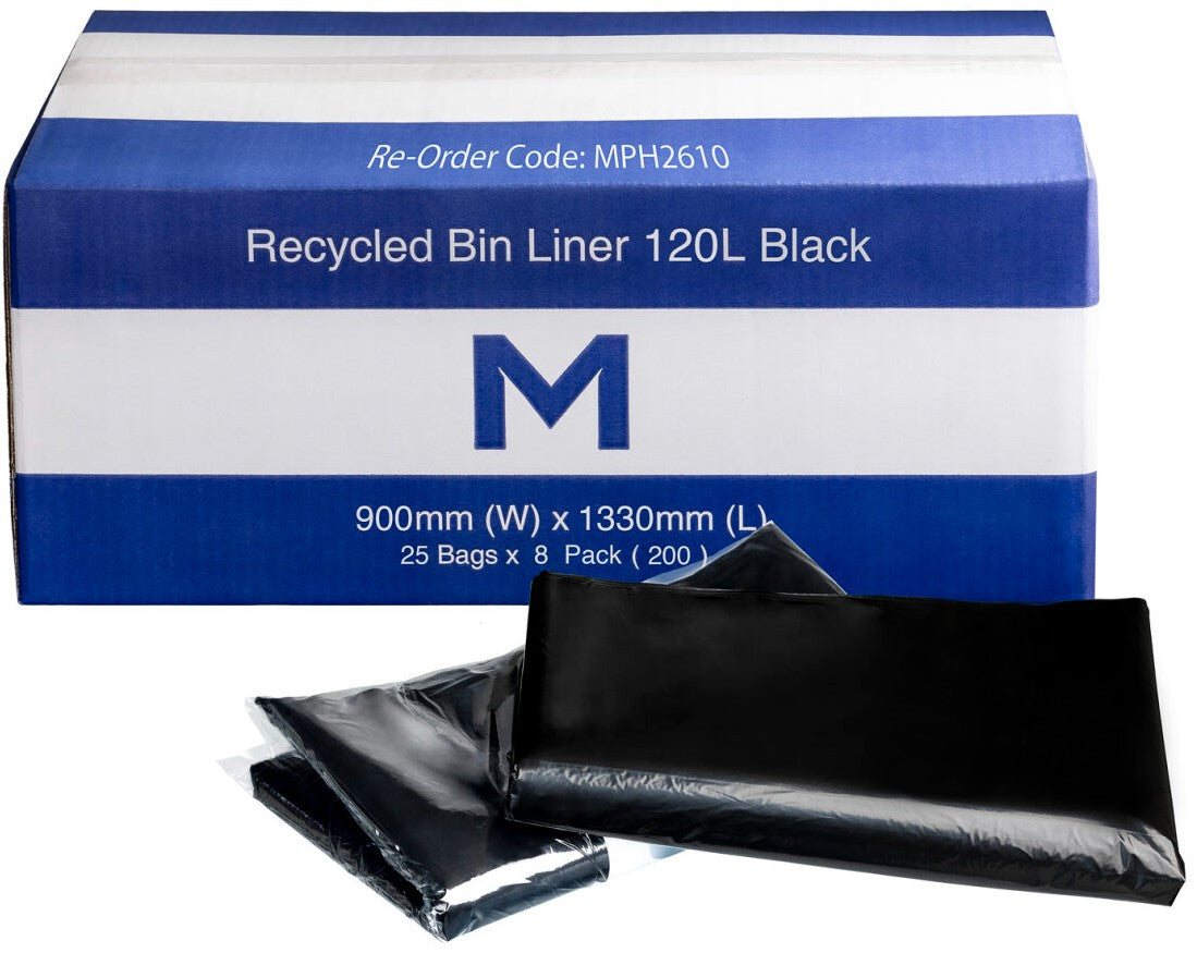 FP Recycled Bin Liner 120L - Black, 900mm x 1330mm x 30mu (200)