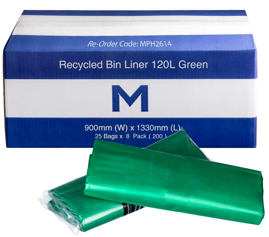 FP Recycled Bin Liner 120L - Green, 900mm x 1330mm x 30mu (200)