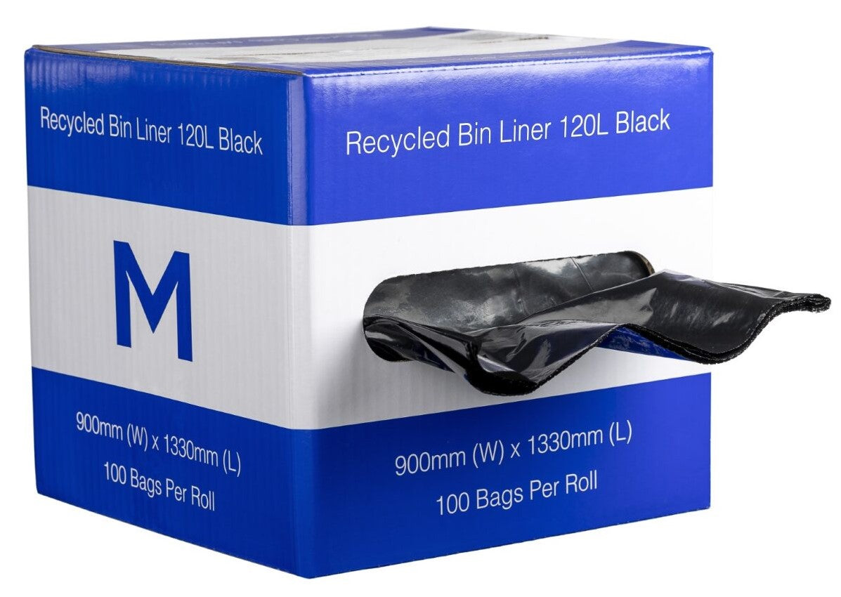 DB Recycled Bin Liner 120L - Black, 900mm x 1330mm x 35mu (100) *Dispenser Box