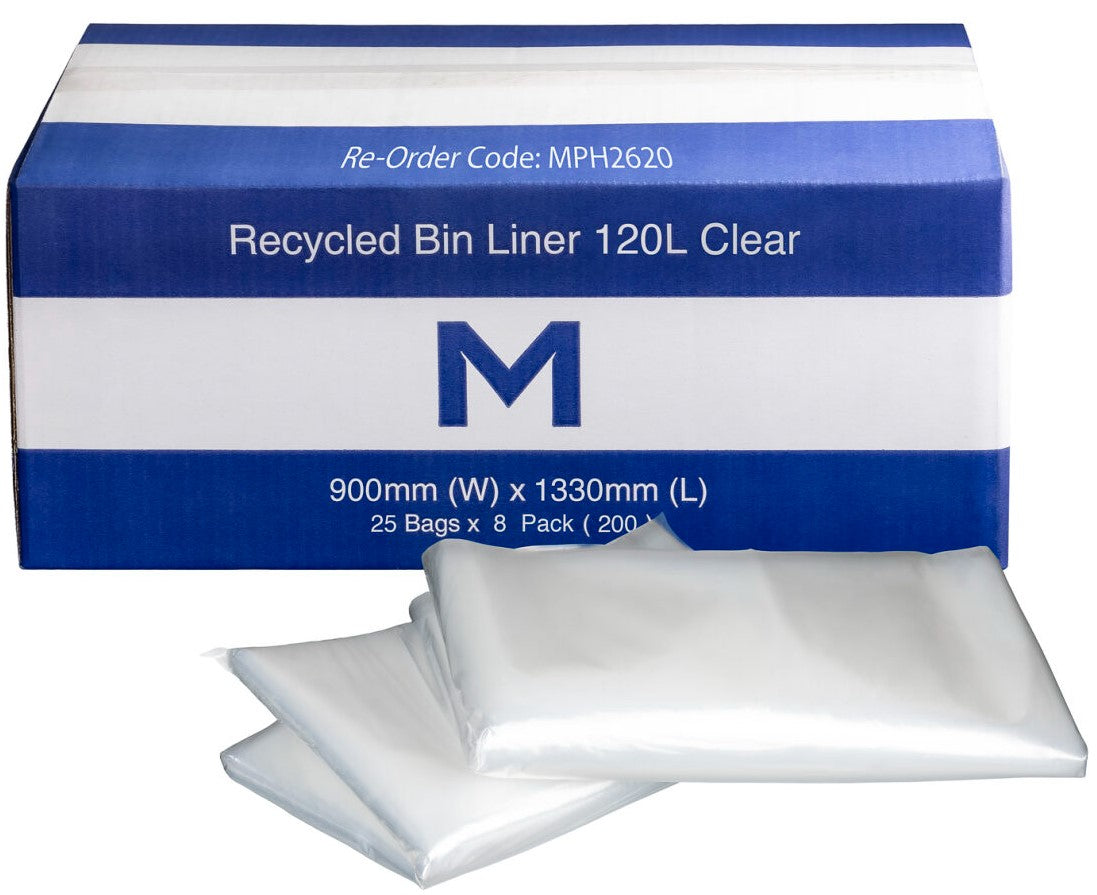 FP Recycled Bin Liner 120L - Clear, 900mm x 1330mm x 30mu (200)
