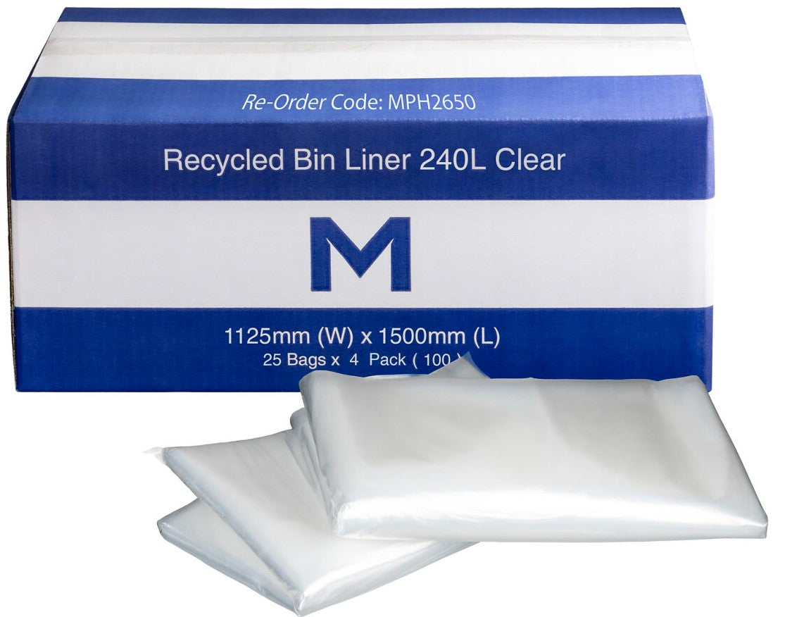 FP Recycled Bin Liner 240L - Clear, 1125mm x 1500mm x 50mu (100)