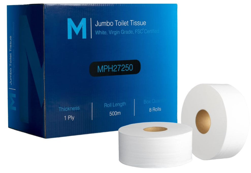 Virgin Jumbo Toilet Tissue Boxed - White, 1 Ply, 500m, FSC Mix® (8)