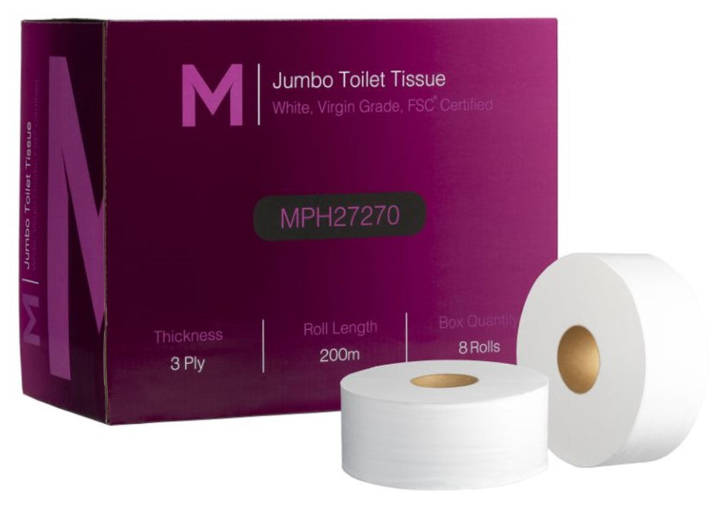 Virgin Jumbo Toilet Tissue Boxed - White, 3 Ply, 200m, FSC Mix® (8)