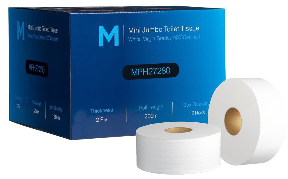 Virgin Mini Jumbo Toilet Tissue Boxed - White, 2 Ply, 200m, FSC Mix® (12)