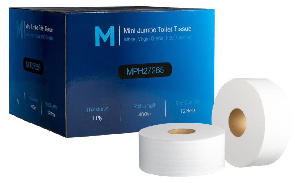 Virgin Mini Jumbo Toilet Tissue Boxed - White, 1 Ply, 400m, FSC Mix® (12)