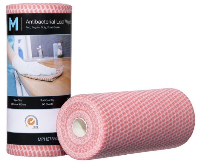 Antibacterial Leaf Wipes - Red, 300mm x 500mm, 90 Sheets, 60gsm (4) *Regular Duty