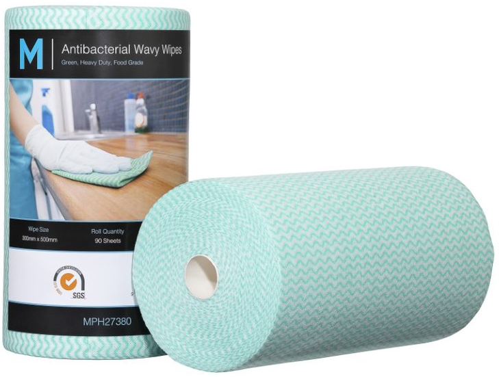 Antibacterial Wavy Wipes - Green, 300mm x 500mm, 90 Sheets, 80gsm (4) *Heavy Duty