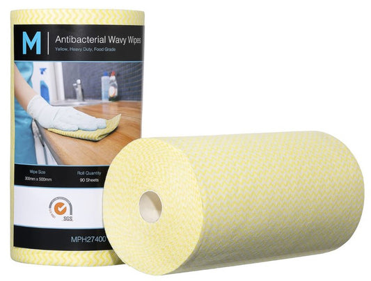 Antibacterial Wavy Wipes - Yellow, 300mm x 500mm, 90 Sheets, 80gsm (4) *Heavy Duty