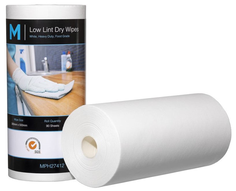 Low Lint Dry Wipes - White, 300mm x 500mm, 90 Sheets, 80gsm (4) *Ultra Low Lint