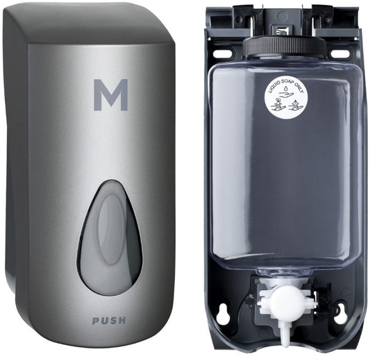 Liquid Wall Dispenser - Silver, 1000ml Capacity (1) + Includes Empty Cartridge