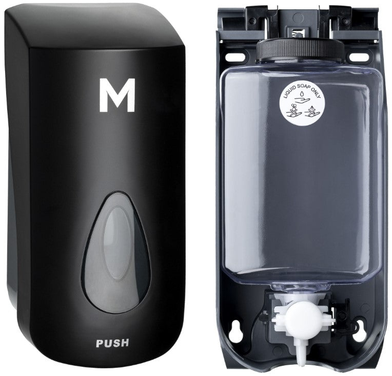 Liquid Wall Dispenser - Black, 1000ml Capacity (1) + Includes Empty Cartridge