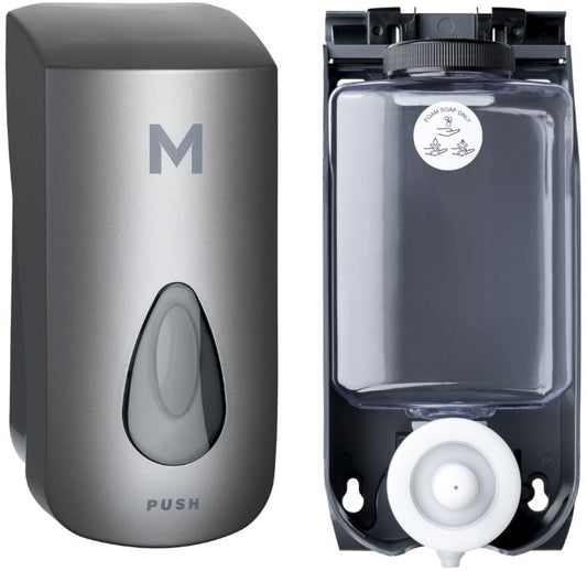 Foaming Wall Dispenser - Silver, 1000ml Capacity (1) + Includes Empty Cartridge