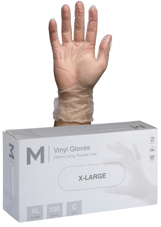 Vinyl Gloves Powder Free - Clear, XL, 240mm Cuff, 5.0g (1000)