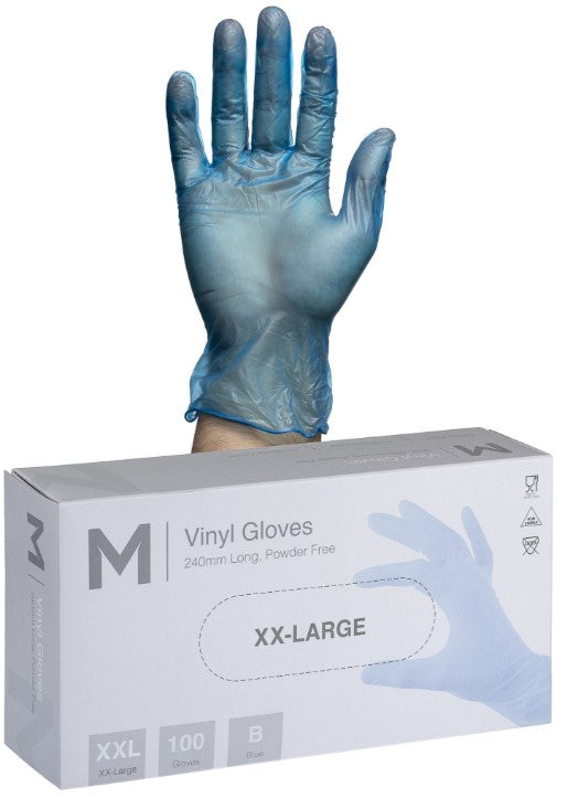 Vinyl Gloves Powder Free - Blue, 2XL, 240mm Cuff, 5.0g (1000)