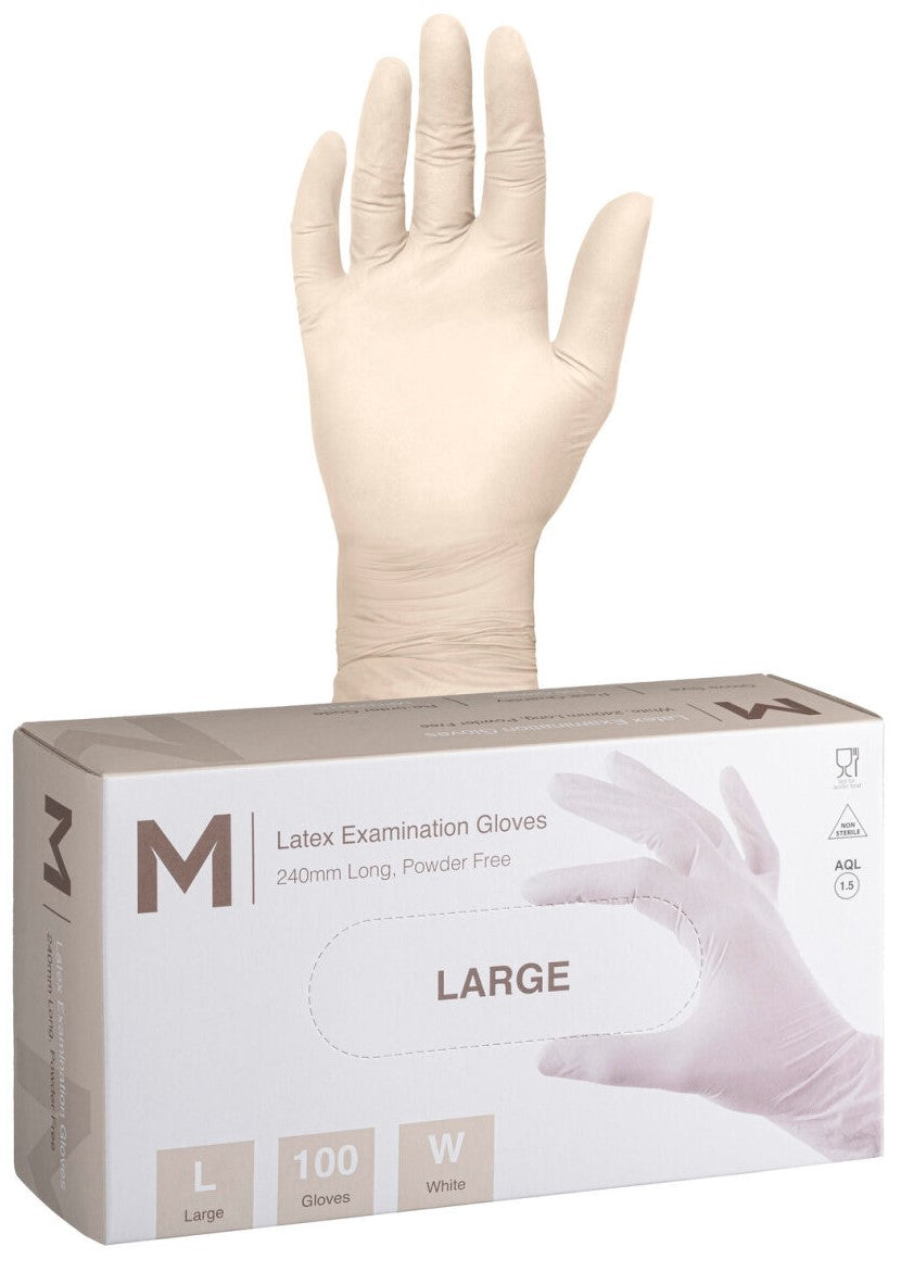 Latex Examination Gloves Powder Free - White, L, 240mm Cuff, 6.0g (1000)