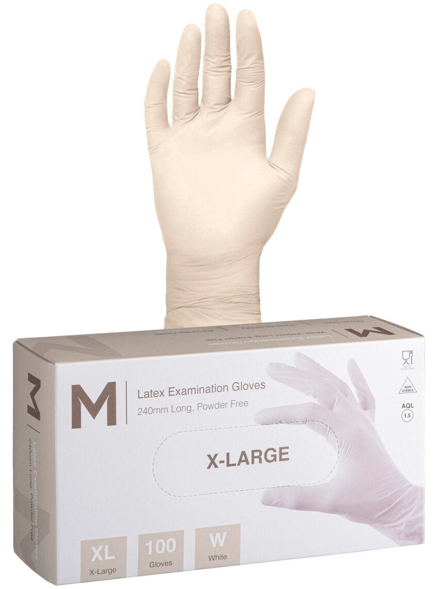 Latex Examination Gloves Powder Free - White, XL, 240mm Cuff, 6.0g (1000)