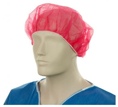 Polypropylene Bouffant Hats - Red, 610mm Wide, 12gsm (600) *For Larger Hair Styles