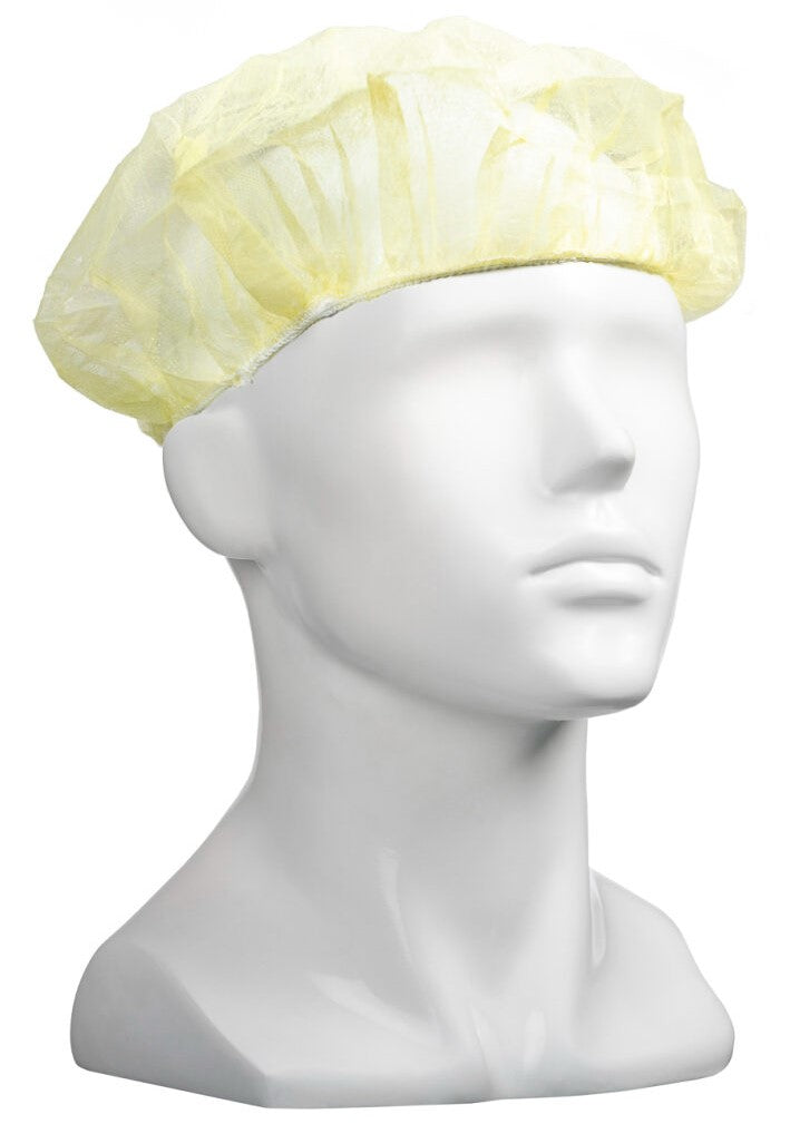 Polypropylene Bouffant Hats - Yellow, 610mm Wide, 12gsm (600) *For Larger Hair Styles