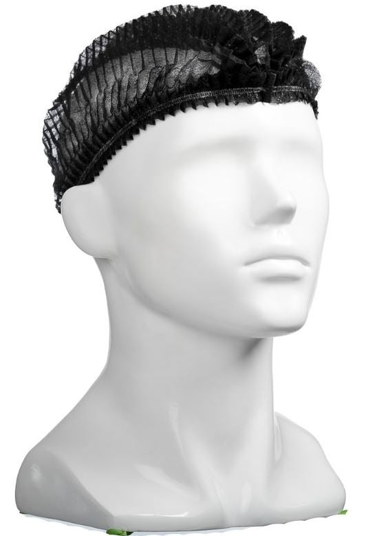 Polypropylene Crimp Hats - Black, 530mm Wide, 12gsm (1000)