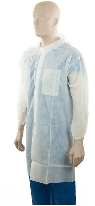 Polypropylene Domed Laboratory Coat - White, S, 45gsm (25)
