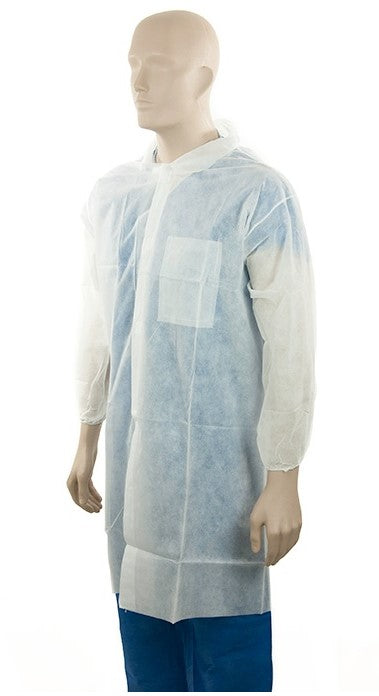 Polypropylene Domed Laboratory Coat - White, L, 45gsm (25)