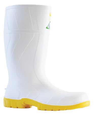 Industrial PVC Gumboots - White/Yellow, Size 3 (5) *Steel Toe Cap + Steel Midsole