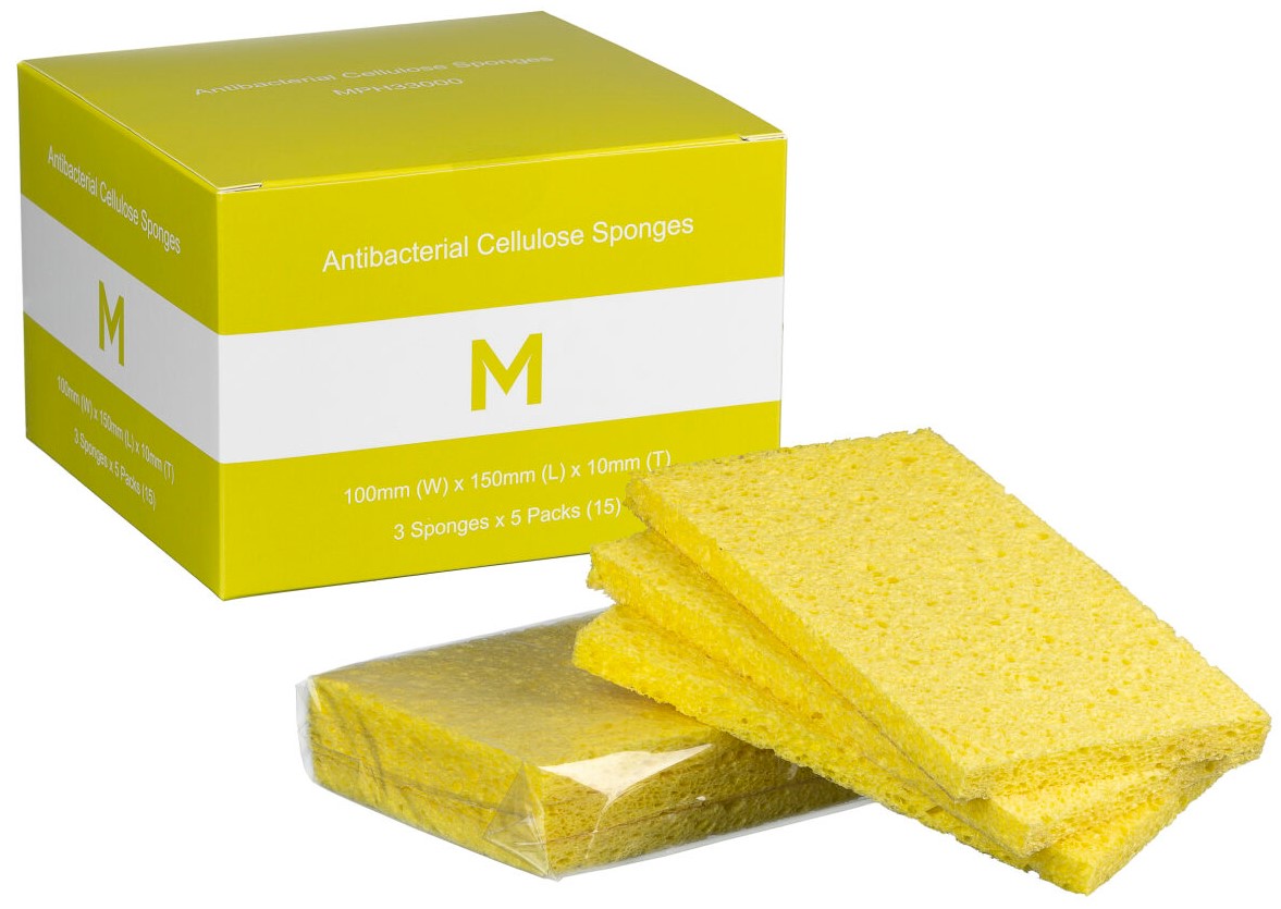 Antibacterial Cellulose Sponges - Yellow, 100mm x 150mm x 10mm, 3 Pieces (120)