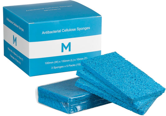 Antibacterial Cellulose Sponges - Blue, 100mm x 150mm x 10mm, 3 Pieces (120)
