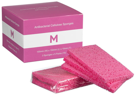 Antibacterial Cellulose Sponges - Pink, 100mm x 150mm x 10mm, 3 Pieces (120)